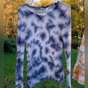 Victoria's Secret Navy and White Tie-Dye Long Sleeve Top